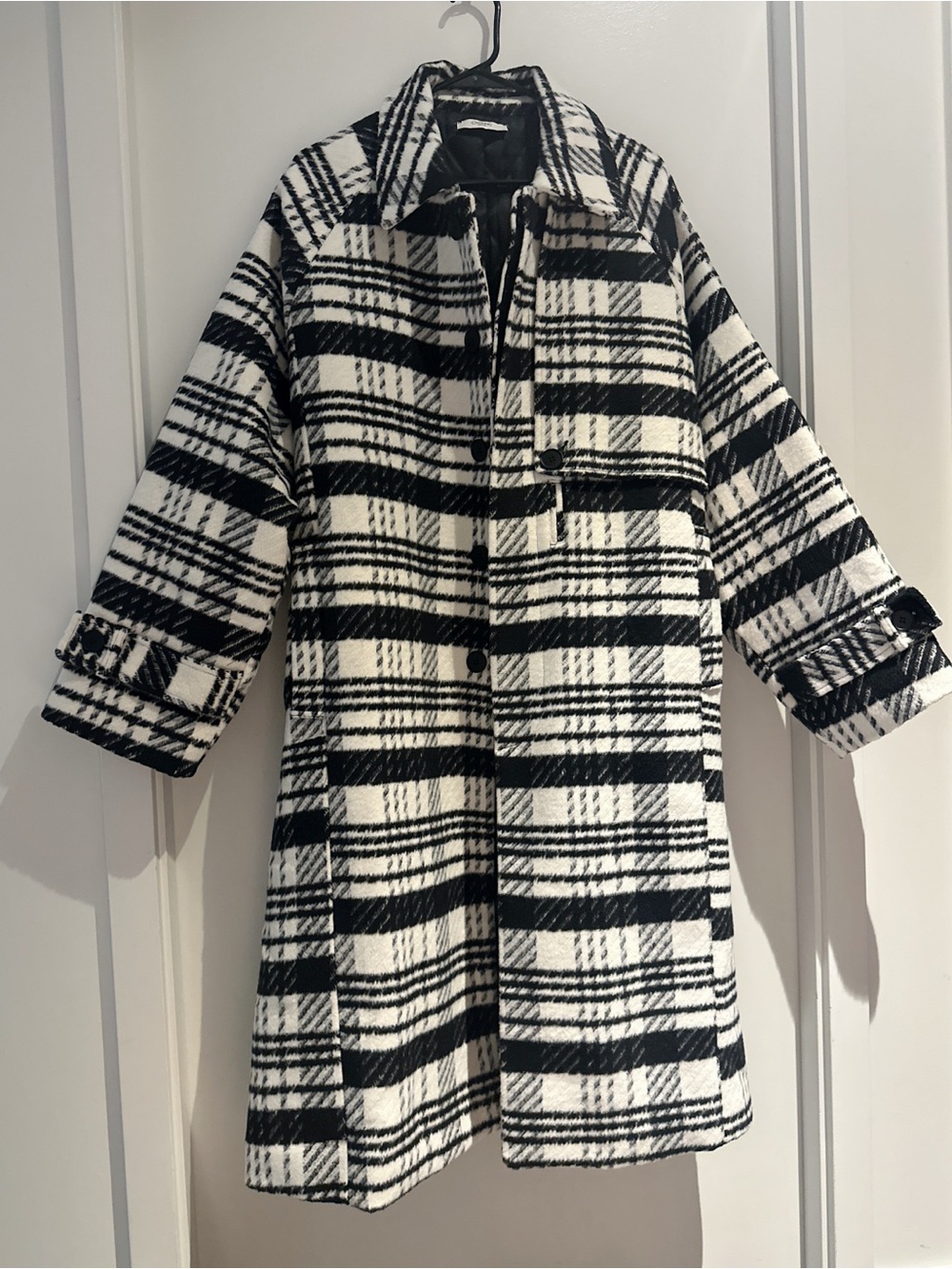 Black & White Plaid Pea Coat - Classic Oversized Style